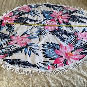 Floral Round Beach Towel with Fringe, for pool and beach.